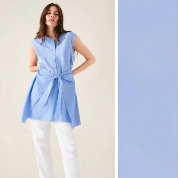Zara Dresses & Skirts - ZARA Knotted Tie Front‎ Sleeveless Shirt Dress Tunic Light Blue Size XS
